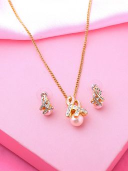 Estele - Gold Plated Splendid Necklace Set with Crystal and Pearls for Women